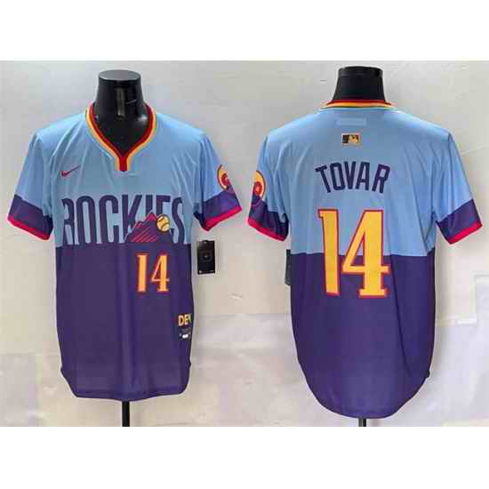 Men Colorado Rockies 14 Ezequiel Tovar Purple Light Blue 2025 City Connect Limited Stitched Baseball Jersey