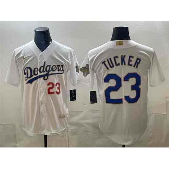 Men Los Angeles Dodgers  Kyle Tucker White 2026 Gold Collection Stadium Stitched Baseball Jersey