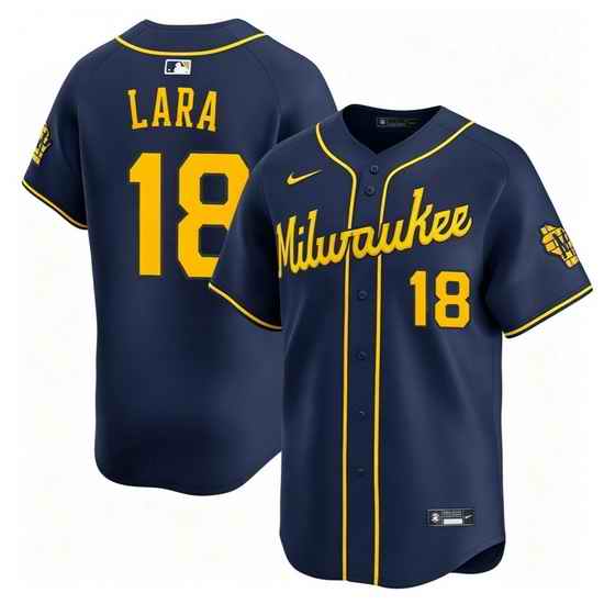 Men Milwaukee Brewers 18 Luis Lara Navy 2025 With Patch Stitched Baseball Jersey