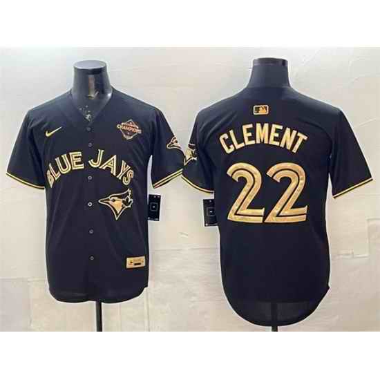 Men Toronto Blue Jays 22 Ernie Clement Black Gold 2025 American League Champions Limited Stitched Baseball Jersey