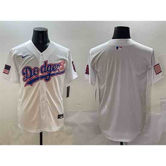 Men Los Angeles Dodgers Blank White With American Flag Patch Limited Stitched Baseball Jersey