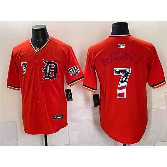 Men Detroit Tigers 7 Kevin McGonigle Orange 2026 USA 250 Fourth of July Stitched Baseball Jersey