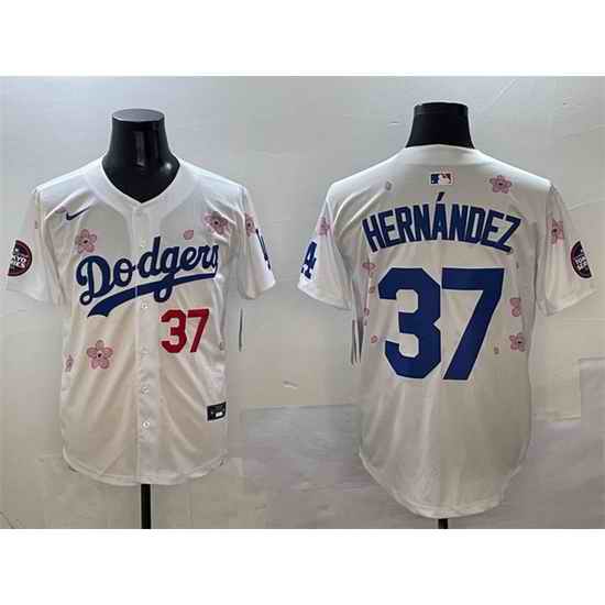 Men Los Angeles Dodgers 37 Teoscar Hernandez White 2025 Tokyo Series Limited Stitched Baseball Jersey