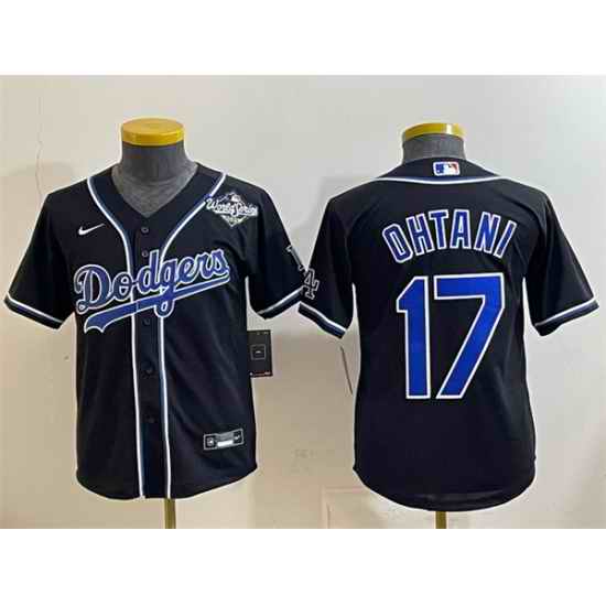 Youth Los Angeles Dodgers 17 Shohei Ohtani Black Fashion 2025 World Series Cool Base Stitched Baseball Jersey