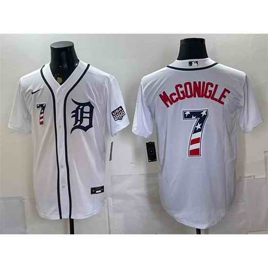 Men Detroit Tigers 7 Kevin McGonigle White 2026 USA 250 Fourth of July Stitched Baseball Jersey