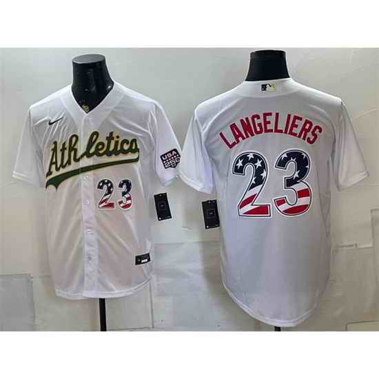 Men Oakland Athletics Shea Langeliers White 250 Fourth of July Home Stadium Stitched Baseball Jersey