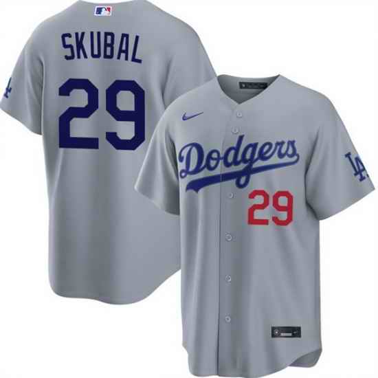 Men Los Angeles Dodgers  29 Tarik Skubal Grey Cool Base Stitched Baseball Jerseys