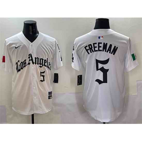 Men Los Angeles Dodgers 5 Freddie Freeman White Mexico 2025 LA Gothic Style With Fernando Patch Vapor Premier Limited Stitched Baseball Jersey