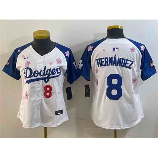 Women Los Angeles Dodgers 8 Enrique Hernandez White Royal 2025 Tokyo Series Limited Stitched Baseball Jersey