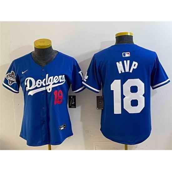 Youth Los Angeles Dodgers  18 MVP Royal 2025 World Series Champions Patch Limited Stitched Baseball Jersey
