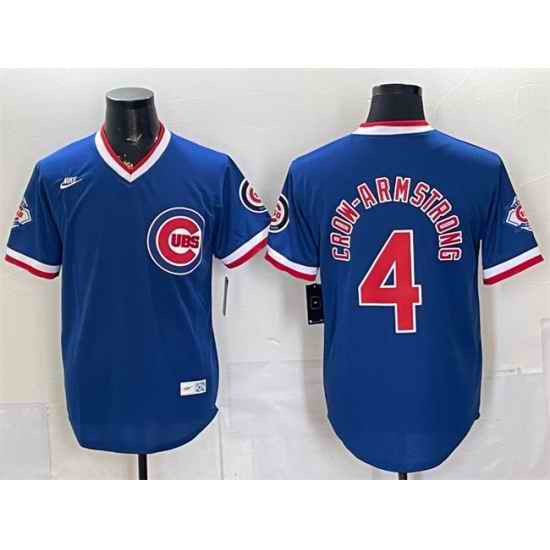 Men Chicago Cubs  4 Pete Crow Armstrong Royal 150th Anniversary Throwback Vapor Limited Stitched Baseball Jersey