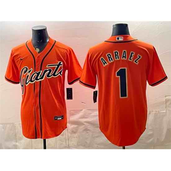 Men San Francisco Giants  1 Luis Arraez Orange Cool Base Stitched Baseball Jersey