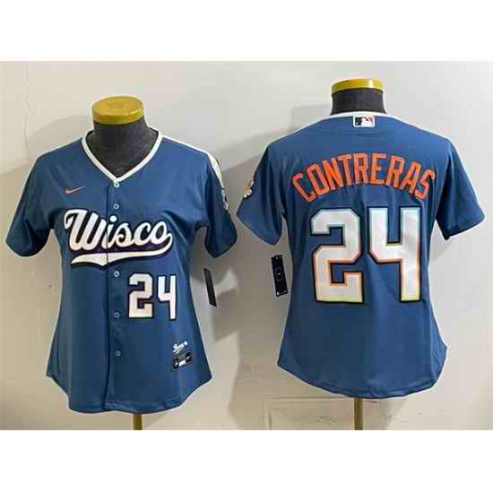 Youth Milwaukee Brewers 24 William Contreras Mineral Blue 2026 City Connect Stadium Stitched Baseball Jersey