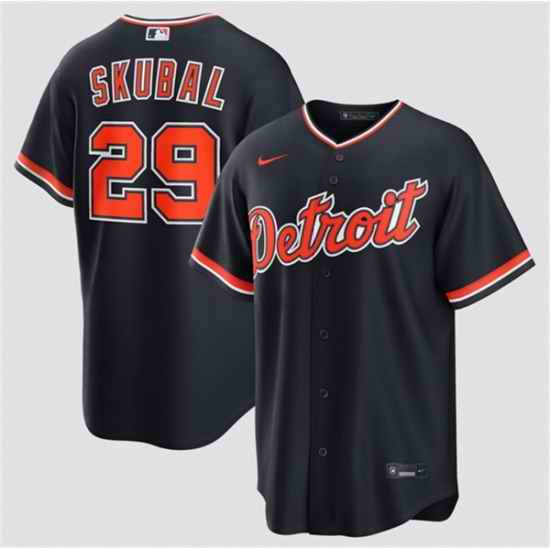 Men Detroit Tigers  29 Tarik Skubal Navy Alternate Stitched Baseball Jersey