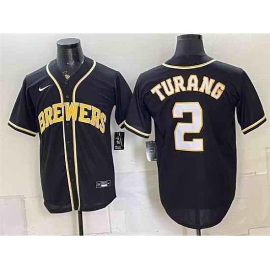 Men Milwaukee Brewers 2 Brice Turang 2026 Fashion Replica Black Out Stitched Baseball Jersey