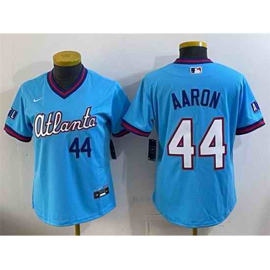 Youth Atlanta Braves  44 Hank Aaron Powder Blue 2026 City Connect Stadium Stitched Baseball Jersey