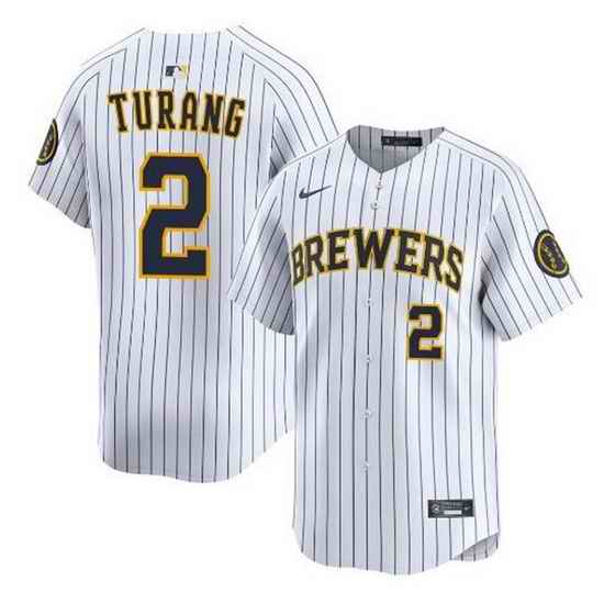 Men Milwaukee Brewers 2 Brice Turang White Alternate Limited Stitched Baseball Jersey