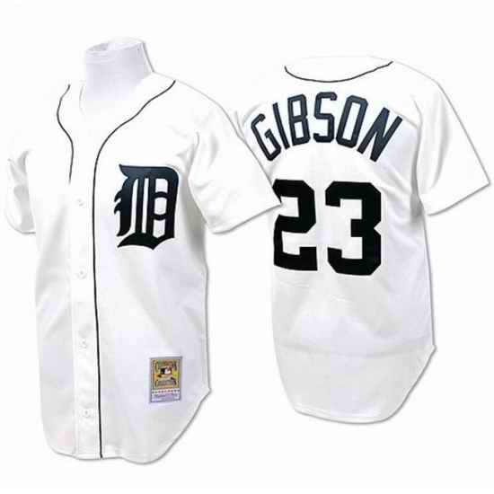 Men Detroit Tigers 23 Kirk Gibson White Throwback Stitched Baseball Jersey