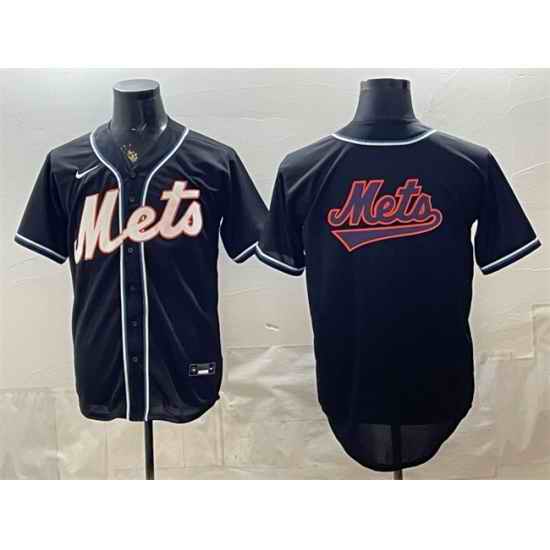 Men New York Mets Team Big Logo 2026 Fashion Replica Black Out Stitched Baseball Jersey