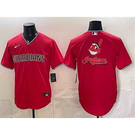 Men Cleveland Guardians Team Big Logo Red Cool Base Stitched Baseball Jersey