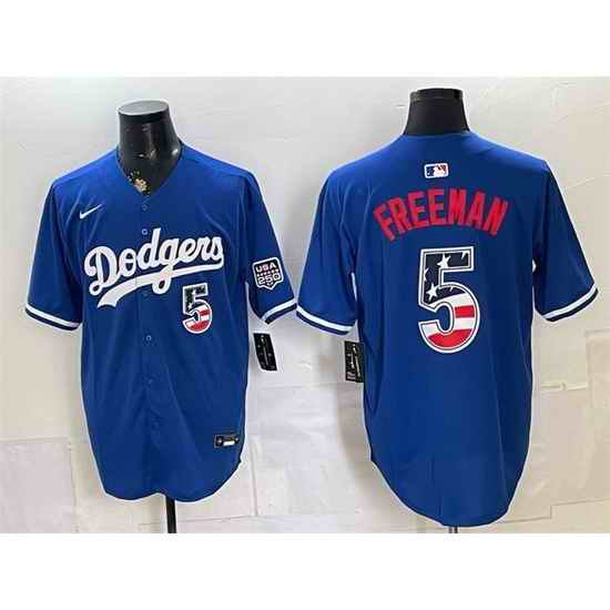Men Los Angeles Dodgers  5 Freddie Freeman Royal 250 Fourth of July Stitched Baseball Jersey