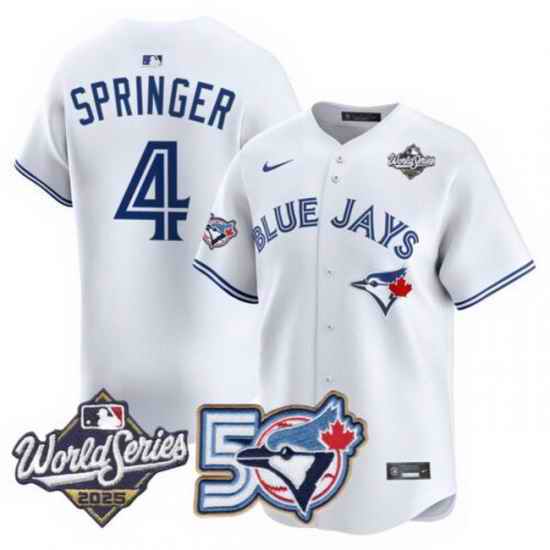 Men Women Youth Blue Jays 50th Patch 2025 World Series White 4 Springer Stitched Jersey