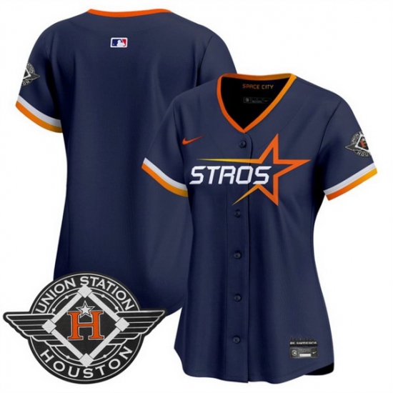 Women Houston Astros Blank Navy 2025 City Connect Limited Stitched Baseball Jersey