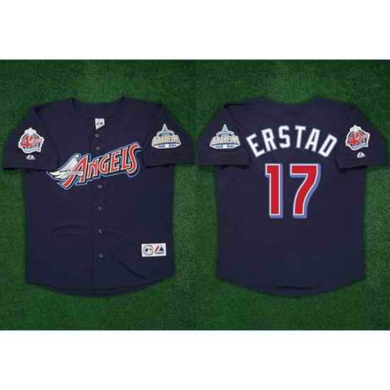 Men Los Angeles Angels 17 Darin Erstad Navy 2000 With 40th Patch Stitched Baseball Jersey