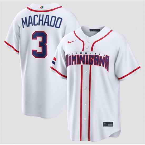 Men Dominican Republic Baseball  3 Manny Machado White 2026 World Baseball Classic Home Stadium Stitched Jersey