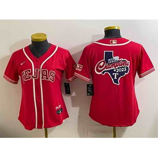 Women Texas Rangers Team Big Logo Red 2026 City Connect Stadium Stitched Baseball Jersey 001