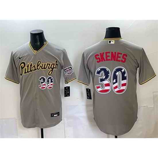 Men Pittsburgh Pirates  30 Paul Skenes Grey USA 250 Fourth of July Stitched Baseball Jersey