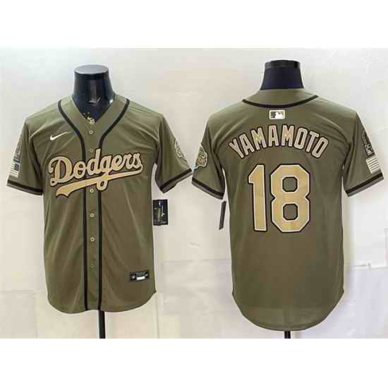 Men Los Angeles Dodgers  18 Yoshinobu Yamamoto Olive 2026 Armed Forces Day Stitched Baseball Jerseys