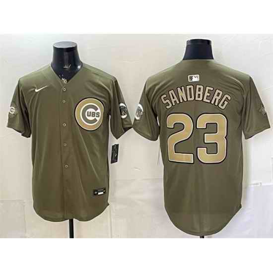 Men Chicago Cubs  Ryne Sandberg Olive 2026 Armed Forces Day Stitched Baseball Jersey