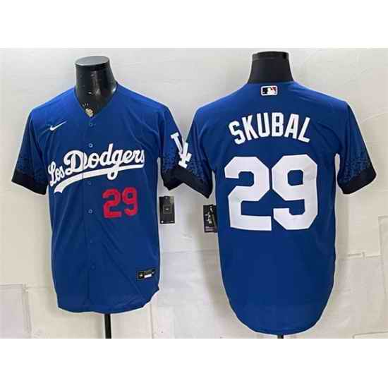 Men Los Angeles Dodgers  29 Tarik Skubal Royal City Connect Stitched Baseball Jersey