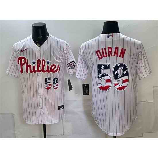 Men Philadelphia Phillies  59 Jhoan Duran White USA 250 Fourth of July Home Stitched Baseball Jersey