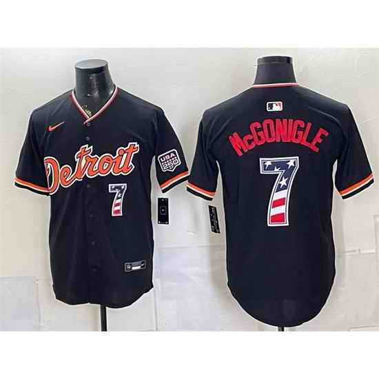 Men Detroit Tigers 7 Kevin McGonigle Black 2026 USA 250 Fourth of July Stitched Baseball Jersey