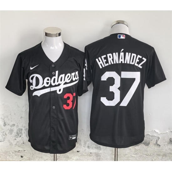 Men Los Angeles Dodgers 37 Teoscar Hernandez Black Cool Base Stitched Baseball Jersey