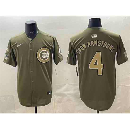Men Chicago Cubs  4 Pete Crow Armstrong Olive 2026 Armed Forces Day Stitched Baseball Jersey
