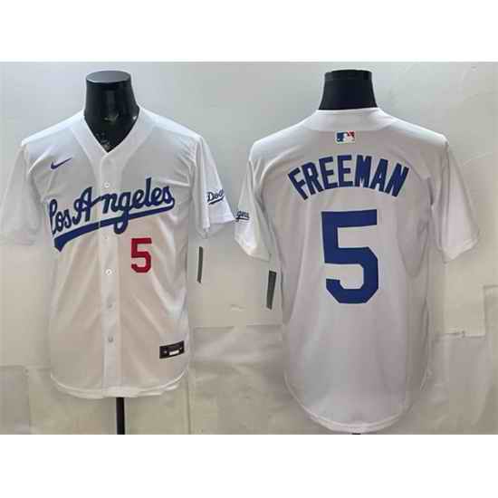 Men Los Angeles Dodgers  5 Freddie Freeman White Alternate Stadium Stitched Baseball Jersey