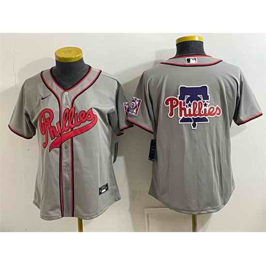 Women Philadelphia Phillies Team Big Logo Gray 2026 Field of Dreams Stadium Stitched Baseball Jersey Run Small