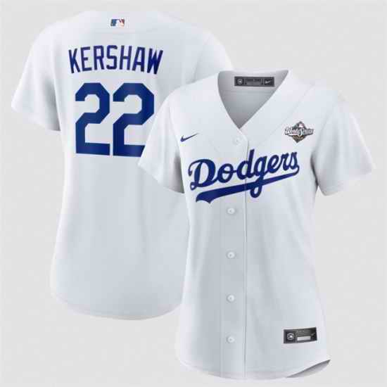 Women Los Angeles Dodgers 22 Clayton Kershaw White 2025 World Series Home Cool Base Stitched Baseball Jersey
