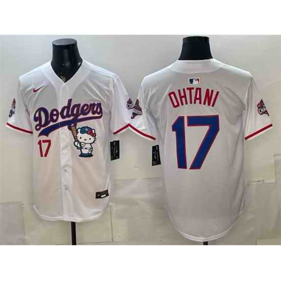 Men Los Angeles Dodgers  17 Shohei Ohtani White Hello Kitty Night 2025 World Series Champions Patch Stitched Baseball Jersey