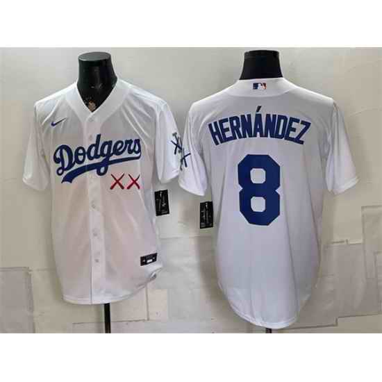 Men Los Angeles Dodgers x KAWS  8 Enrique Hernandez White Vapor Premier Limited Stitched Baseball Jersey