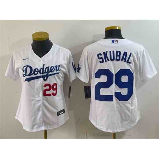 Women Los Angeles Dodgers  29 Tarik Skubal White Cool Base Stitched Baseball Jersey
