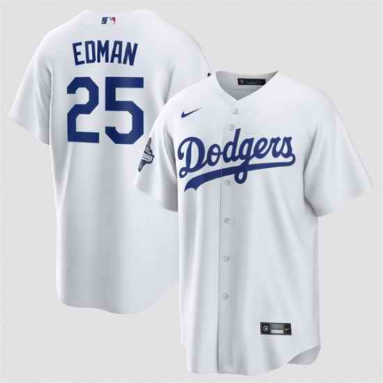 Men Los Angeles Dodgers 25 Tommy Edman White 2025 World Series Champions Patch Cool Base Stitched Baseball Jersey