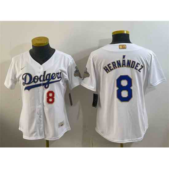 Youth Los Angeles Dodgers  8 Enrique Hern%C3%A1ndez White 2026 Gold Collection Stadium Stitched Baseball Jersey