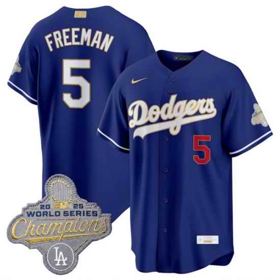 Men Los Angeles Dodgers  5 Freddie Freeman Royal 2026 Alternate Gold Collection Stadium Stitched Baseball Jersey