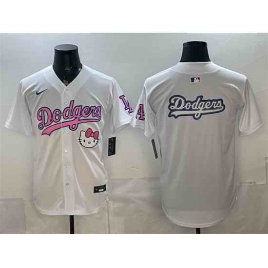 Men Los Angeles Dodgers Team Big Logo White Hello Kitty Night Stitched Baseball Jersey