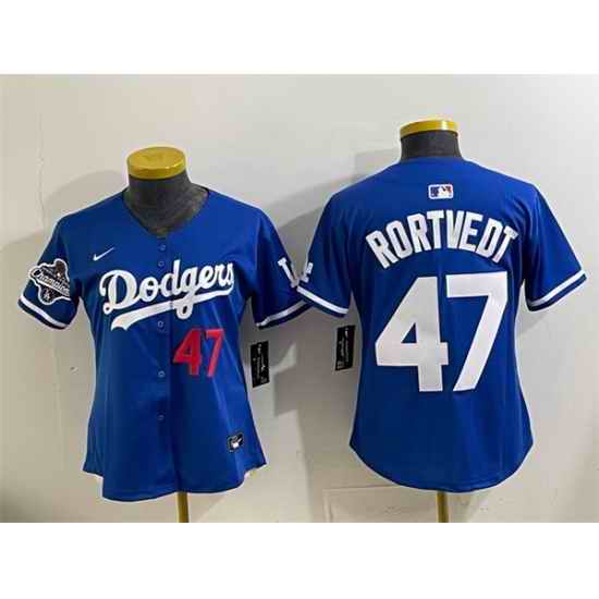 Women Los Angeles Dodgers 47 Ben Rortvedt Royal 2025 World Series Champions Limited Stitched Baseball Jersey