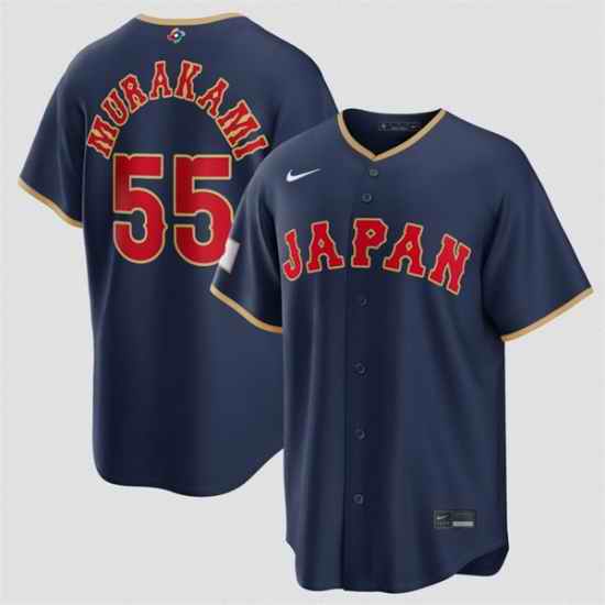 Men Japan Baseball  55 Munetaka Murakami Navy 2026 World Baseball Classic Road Stadium Stitched Jersey